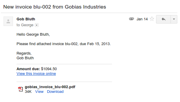 An invoice received by email as a PDF attachment
