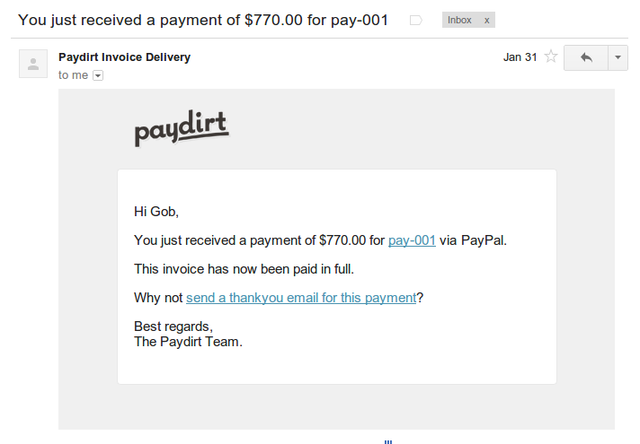 Receive an email to let you know that your invoice has been paid by credit card