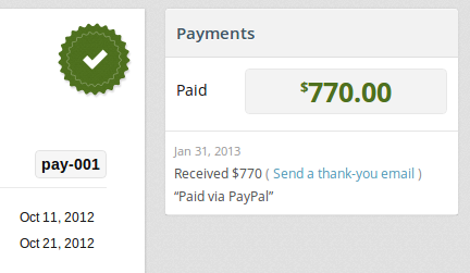 Invoice paid online via PayPal