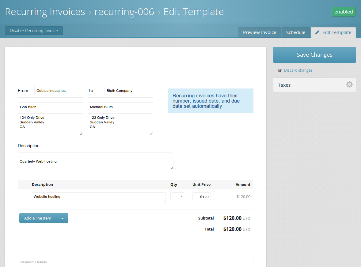 Composing the invoice template