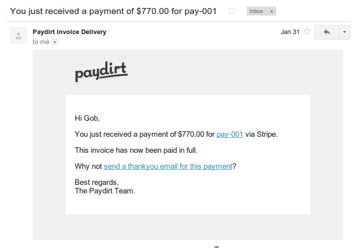 Receive an email to let you know that your invoice has been paid by credit card